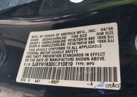 2006 Honda Element Lx z USA, uszkodzony, nr VIN 5J6YH18306L010819